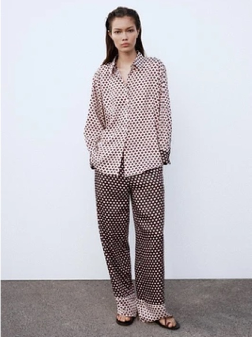 ZARA Satin effect printed top and bottoms size M